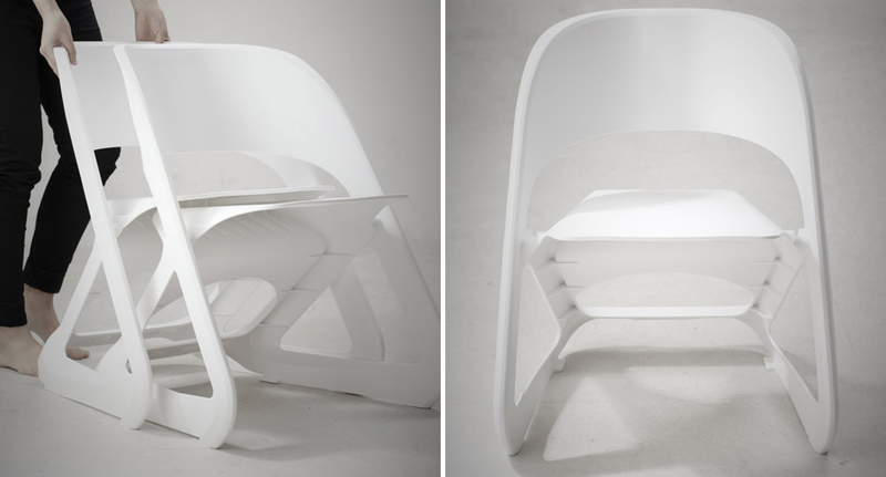 Illustration for article titled Clever Chairs Stack Horizontally So You Don't Need To Lift a Thing